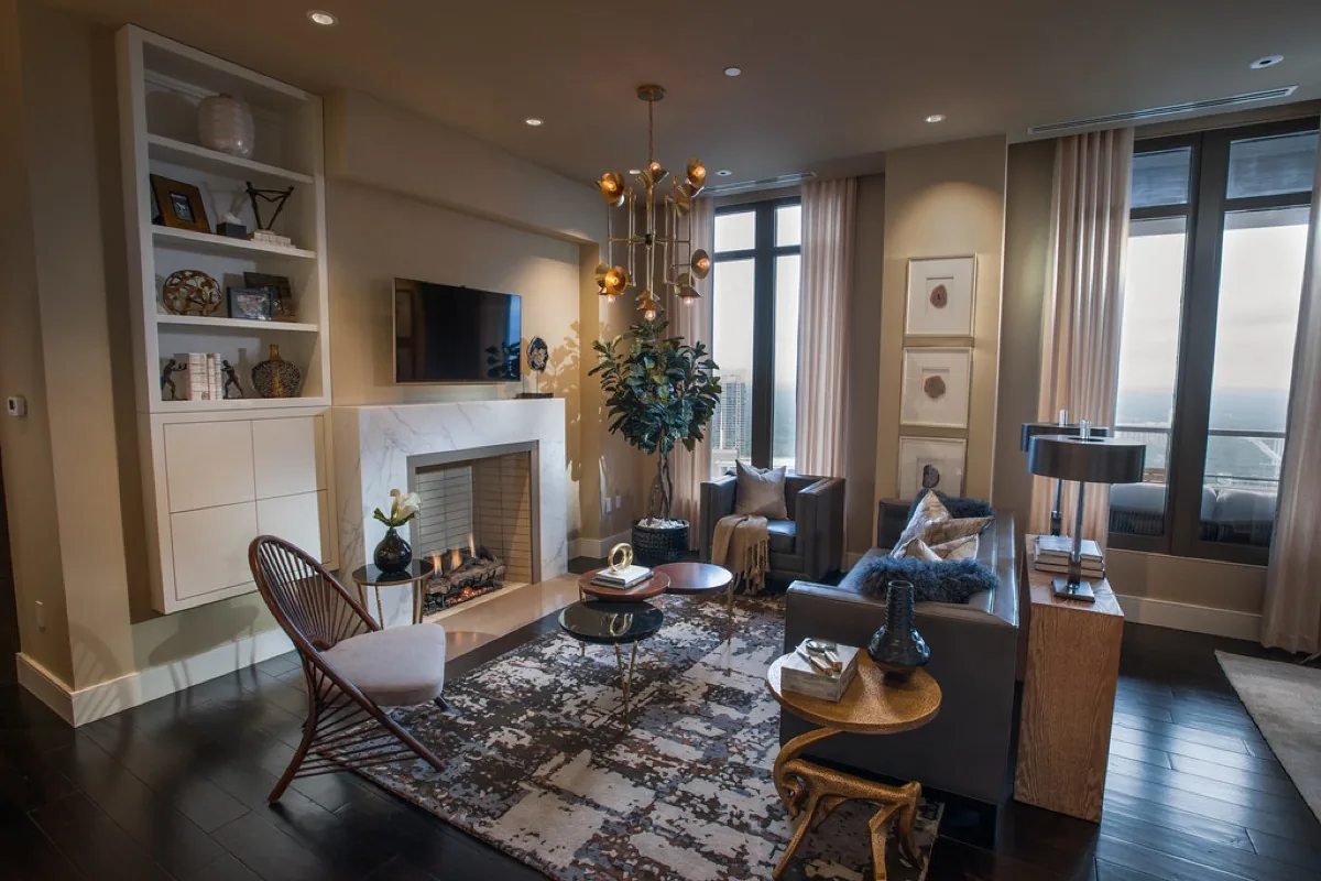 Living room fireplace with marble surround